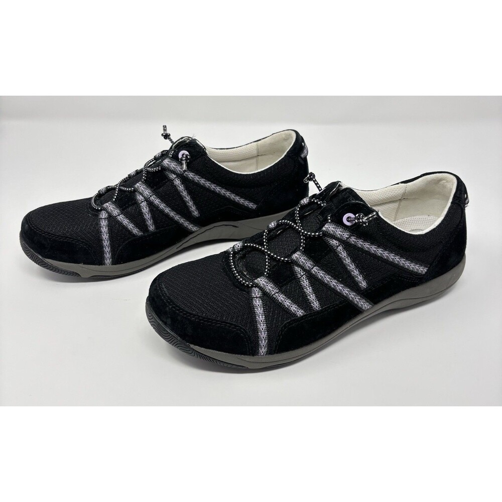 Dansko Womens Honor Walking Sneakers Black Suede Mesh Bungee Lace 40 / 9.5-10